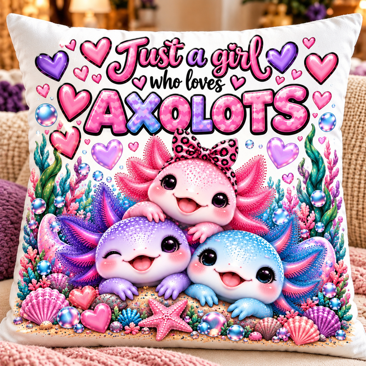 Axolotls Girl Cushion